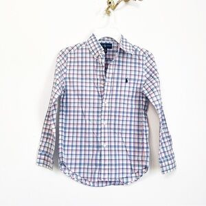 🤍Ralph Lauren Kids navy white and pink Plaid Button-Down Shirt
